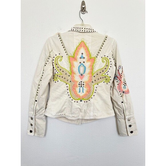 Johnny Was Biya Blazer Studded Embroidered White Y2k Bohemian Women's Size Small - Picture 14 of 16